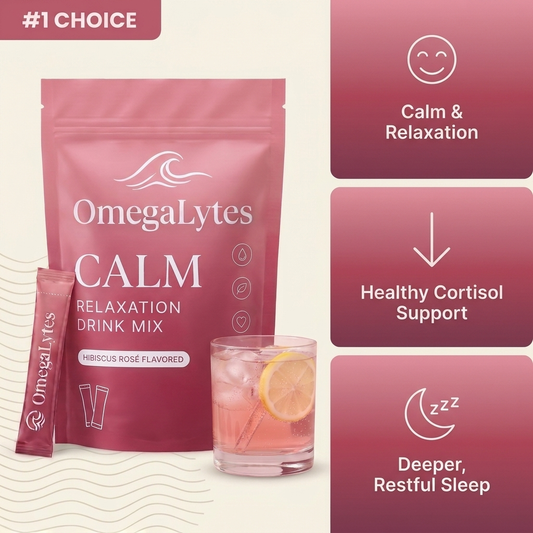 OmegaLytes Calm Hibiscus Rosé — calm and relaxation, healthy cortisol support, deeper restful sleep
